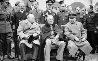 The Yalta ('Big Three') Conference, 1945, Winston Churchill, Franklin D Roosevelt and Jospeh Stalin sit for photographs during the Yalta ('Big Three') Conference in February 1945. (Photo by Imperial War Museums via Getty Images)