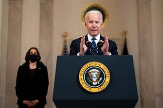 WASHINGTON, DC - APRIL 20: U.S. President Joe Biden makes remarks in response to the verdict in the murder trial of former Minneapolis police officer Derek Chauvin at the Cross Hall of the White House April 20, 2021 in Washington, DC. Chauvin was found guilty by the jury today on all three charges in the death of George Floyd last May. (Photo by Doug Mills/Pool/Getty Images)