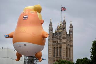 The Baby Trump Balloon is inflated in Parliament Square, London on the second day of the state visit to the UK by US President Donald Trump. (Photo by David Mirzoeff/PA Images via Getty Images)