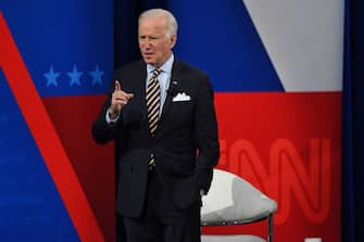 US President Joe Biden participates in a CNN town hall at the Pabst Theater in Milwaukee, Wisconsin, February 16, 2021. (Photo by SAUL LOEB / AFP) (Photo by SAUL LOEB/AFP via Getty Images)