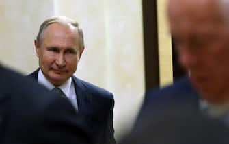 SOCHI, RUSSIA - DECEMBER,2 (RUSSIA OUT)  Russian President Vladimir Putin enters the hall during his meeting with high ranged officers and officials on military development at his Black Sea resorts's residence in Sochi, Russia, December,2,2019. Russian President Putin is planning to hold a set of the meeting on military development this week, prior to Normandy Format talks with Ukrainian President Volodimir Zelensky, French President Emmanuel Macron and German Chancellor Angela Merkerl in Paris, planned on December, 9.(Photo by Mikhail Svetlov/Getty Images)