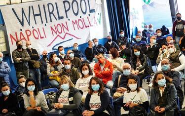 The Whirlpool workers' assembly in Naples, southern Italy, 31 October 2020. Whirlpool said on 22 October that it is ceasing production at its Naples plant as of 31 October. The future of the Naples factory has long been a source of
tension between the US-based home-appliance multinational and the Italian authorities, which say the closure breaches previous agreements.
ANSA/CESARE ABBATE
