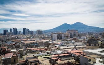 Un percorso nel Duomo di Napoli tra affreschi restaurati e la panoramica dei tetti  del centro storico di  Napoli ,27 Giugno 2018 ANSA/CESARE ABBATE