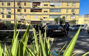 Carabinieri all'esterno del Parco Verde a Caivano dove la scorsa notte in seguito ad un raid sono stati esplosi diversi colpi di arma da fuoco, 11, Settembre 2023. ANSA/CESARE ABBATE
