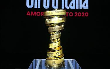 A picture of the trophy during the presentation of the 103rd edition of the Giro d'Italia in Milan, Italy, 24 October 2019.
ANSA / MATTEO BAZZI