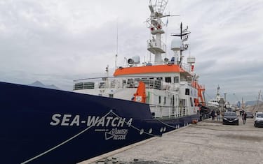 The Sea Watch 4, the ship of the German NGO engaged in the rescue of migrants in the Mediterranean, anchored in the port of Palermo, Italy, 05 March 2021. The ship, after six months of administrative detention, has left the dock directed to the port of Burriana in Spain.  ANSA/IGNAZIO MARCHESE