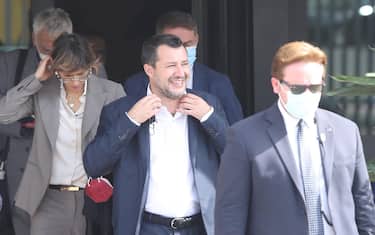 Matteo Salvini con il suo avvocato Giulia Bongiorno all'uscita dall'aula bunker del carcere Pagliarelli dopo l'udienza del processo Open Arms a Palermo, 23 Ottobre 2021 Palermo. ANSA / IGOR PETYX