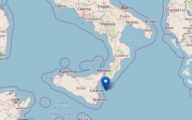 Una cartina mostra l'area del terremoto sulla Costa Siracusana (Siracusa), Magnitudo ML 4.2, 15 April 2022 ore 03:34:41 (Fuso Orario Italia)
ANSA/INGV EDITORIAL USE ONLY NO SALES