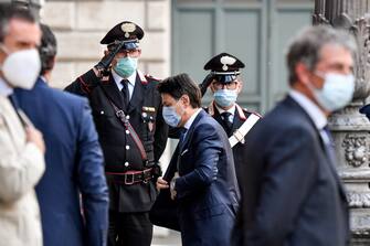 Il prresidente del Consiglio,  Giuseppe Conte, arriva a palazzo Madama per la seduta del Senato in cui si voterà la sfiducia individuale al ministro della Giustizia Alfonso Boanfede, Roma, 20 maggio 2020.
ANSA/ALESSANDRO DI MEO