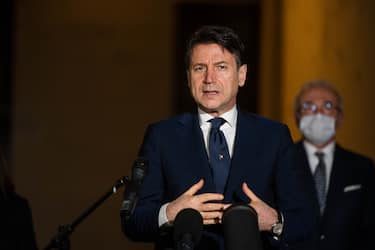 CREMONA, ITALY - APRIL 28: Italian prime minister Giuseppe Conte makes a statement to the journalists on April 28, 2020 in Cremona, Italy. Italy will remain on lockdown to stem the transmission of the Coronavirus (Covid-19), slowly easing restrictions. (Photo by Marco Mantovani/Getty Images)