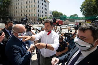 Federal Secretary of Italian party 'Lega' Matteo Salvini at a rally to protest against ministry guidelines in view of the reopening of schools organized  in front of the Ministry of Education in Rome, Italy, 25 June 2020
ANSA / MASSIMO PERCOSSI