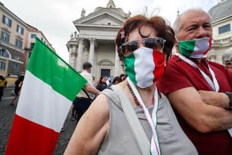 People gather during an event organized by the center-right wing parties at Piazza del Popolo in Rome, Italy, 04 July 2020.
ANSA/ GIUSEPPE LAMI