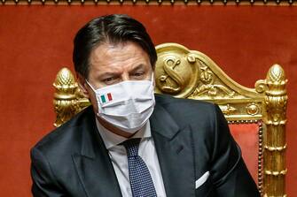 Italian Premier, Giuseppe Conte, at the Senate during a debate on further measures to combat the spread of Covid-19, Rome, Italy, 28 July 2020. ANSA/FABIO FRUSTACI