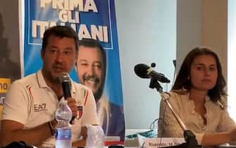 Una foto tratta dal profilo Twitter di Matteo Salvini in occasione della presentazione della candidata della Lega Susanna Ceccardi, Firenze 28 Agosto 2020. TWITTER