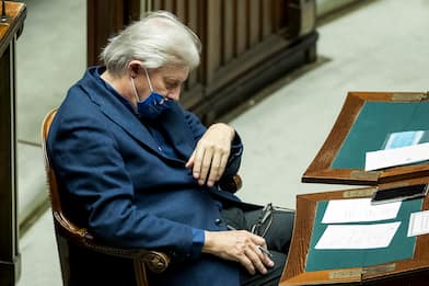 Vittorio Sgarbi dorme durante il discorso di Conte alla Camera