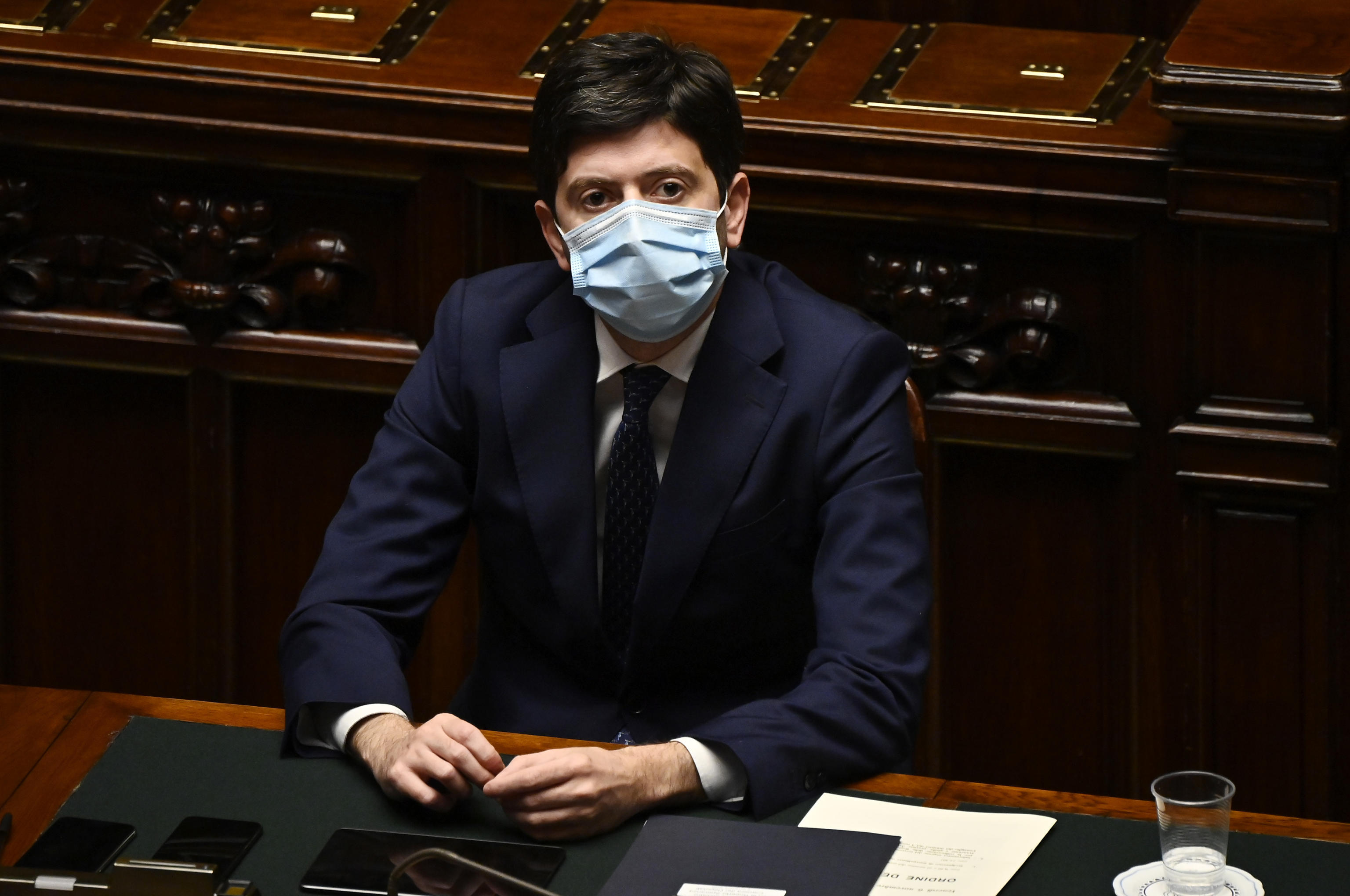 Italian Minister of Health, Roberto Speranza, delivers his speech at the Chamber of Deputies to report on the new decree issued by the Government to counter the spread of Covid-19 pandemic, Rome, Italy, 05 November 2020. ANSA / RICCARDO ANTIMIANI