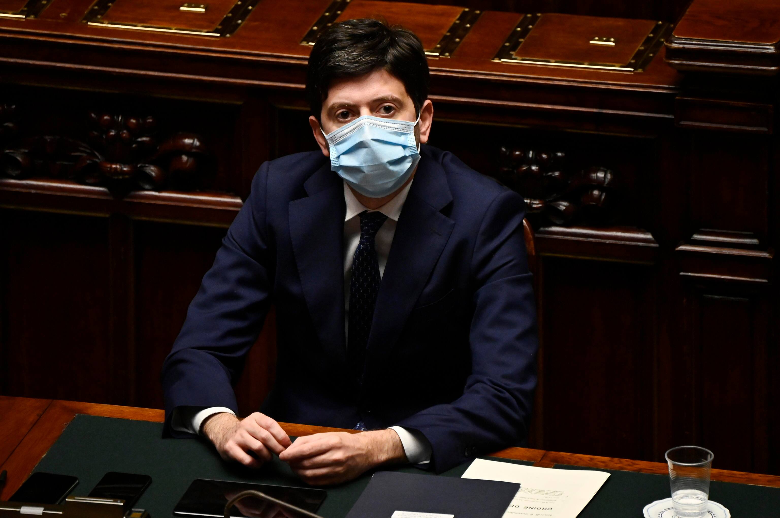 Italian Minister of Health, Roberto Speranza, delivers his speech at the Chamber of Deputies to report on the new decree issued by the Government to counter the spread of Covid-19 pandemic, Rome, Italy, 05 November 2020. ANSA / RICCARDO ANTIMIANI