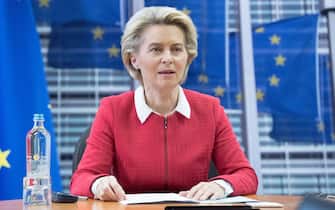 (201111) -- BRUSSELS, Nov. 11, 2020 (Xinhua) -- European Commission President Ursula Von Der Leyen attends an anti-terrorism video conference in Brussels, Belgium, Nov. 10, 2020.
  The European Union (EU) on Tuseday held a video conference with Austria, Germany, France and The Netherlands to fight against terrorism. (European Union/Handout via Xinhua) - xinhua -//CHINENOUVELLE_XxjpbeE007062_20201111_PEPFN0A001/2011111148/Credit:CHINE NOUVELLE/SIPA/2011111150 (BRUSSELS - 2020-11-10, CHINE NOUVELLE/SIPA / IPA) p.s. la foto e' utilizzabile nel rispetto del contesto in cui e' stata scattata, e senza intento diffamatorio del decoro delle persone rappresentate