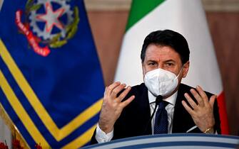 Italian premier Giuseppe Conte during the year-end press conference organized by the Order of Journalists (ODG) at Villa Madama, Rome, Italy, 30 December 2020. ANSA/RICCARDO ANTIMIANI
