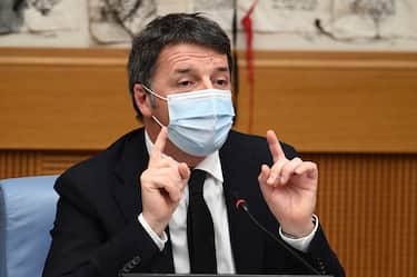 Leader of "Italia Viva" Italian party, Matteo Renzi, attends a press conference in the group room of the Chamber of Deputies in Rome, Italy, 13 January 2021.
ANSA/ETTORE FERRARI/POOL