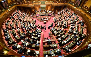 L'aula del Senato durante l'esame sullo scostamento di bilancio nell'aula del Senato, Roma, 20 gennaio 2021.  ANSA/ETTORE FERRARI







