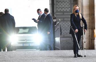 President of the Brothers of Italy party (Fratelli d'Italia, FdI) Giorgia Meloni  arrives for a meeting with Italian President Sergio Mattarella at the Quirinale Palace for the first round of formal political consultations following the resignation of Prime Minister Giuseppe Conte, in Rome, Italy, 29 January 2021.  ANSA/ ETTORE FERRARI / POOL




