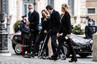 Giorgia Meloni and Maurizio Lupi of the ÒLega - Fratelli dÕItalia - Forza ItaliaÓ Parliamentary Groups of the Senate of the Republic and the Chamber of Deputies  arrive for a meeting with Italian President Sergio Mattarella at the Quirinale Palace for the first round of formal political consultations following the resignation of Prime Minister Giuseppe Conte, in Rome, Italy, 29 January 2021. ANSA/ANGELO CARCONI