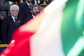 Italian President Sergio Mattarella (L) and Lower House Speaker Roberto Fico during the Republic Day (Festa della Repubblica) celebrations in Rome, Italy, 02 June 2019. The anniversary marks the founding of the Italian Republic in 1946. ANSA/ ANGELO CARCONI