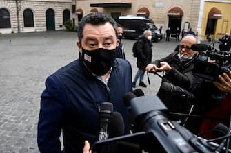 League leader Matteo Salvini interviewed by journalists and cameramen in piazza Montecitorio, Rome, Italy, 04 February 2021. ANSA/RICCARDO ANTIMIANI