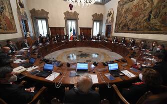 Italy's new Prime Minister Mario Draghi (C) holds the first council of Ministers at Chigi Palace in Rome, Italy, 13 February 2021. ANSA/ETTORE FERRARI / POOL