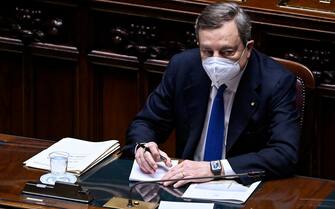 Italian Prime Minister Mario Draghi at the lower Chamber of Deputies for a confidence vote on his new government, Rome, Italy, 18 February 2021. ANSA/RICCARDO ANTIMONY