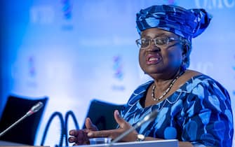 epa08547707 Ngozi Okonjo-Iweala, from Nigeria, candidate as Director General of the World Trade Organization (WTO), attends the press conferences of candidates for the WTO Director-General selection process, at the headquarters of the World Trade Organization (WTO), in Geneva, Switzerland, 15 July 2020.  EPA/MARTIAL TREZZINI