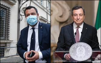 Matteo Salvini e Mario Draghi Il leader della Lega Matteo Salvini e il premier Maro Draghi