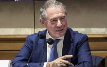 Adolfo Urso, vicepresidente del Copasir, al Senato durante il quinto convegno organizzato da AWOS dal titolo ''Geopolitica e commercio estero'', Roma 15 ottobre 2020. ANSA