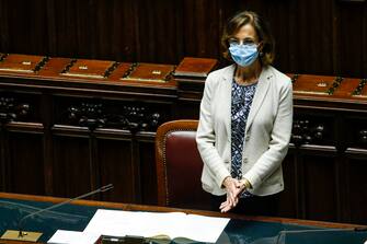 La ministra della giustizia Marta Cartabia, durante le dichiarazioni sul voto di fiducia posto dal governo sulla riforma del processo penale  nell aula della Camera, Roma 2 agosto 2021. ANSA/FABIO FRUSTACI