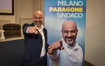 Gianluigi Paragone durante la presentazione ufficiale alla stampa della sua candidatura a sindaco di Milano, 21 Giugno 2021. 
ANSA/MATTEO CORNER