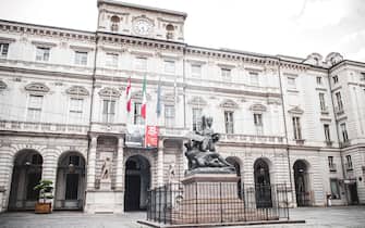 DTR Turin, Italy, April 2020: The facade of Palazzo di Città , head office of the Municipality of Torino during the Covid-19 pandemic lockdown period (Photo by Alessandro Bosio/Pacific Press/Sipa USA)