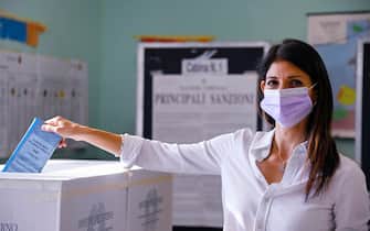 Mayor Virginia Raggi as she votes at the polling station for the local elections in Rome, Italy, 03 October 2021.ANSA/RICCARDO ANTIMIANI