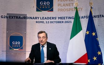 Mario Draghi alla conferenza stampa dopo il G20 sull'Afghanistan