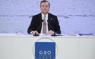 Italian Prime Minister Mario Draghi attends a press conference at the end of the G20 Leaders' Summit at La Nuvola Congress Centre in Rome, Italy, 31 October 2021.    ANSA/ETTORE FERRARI