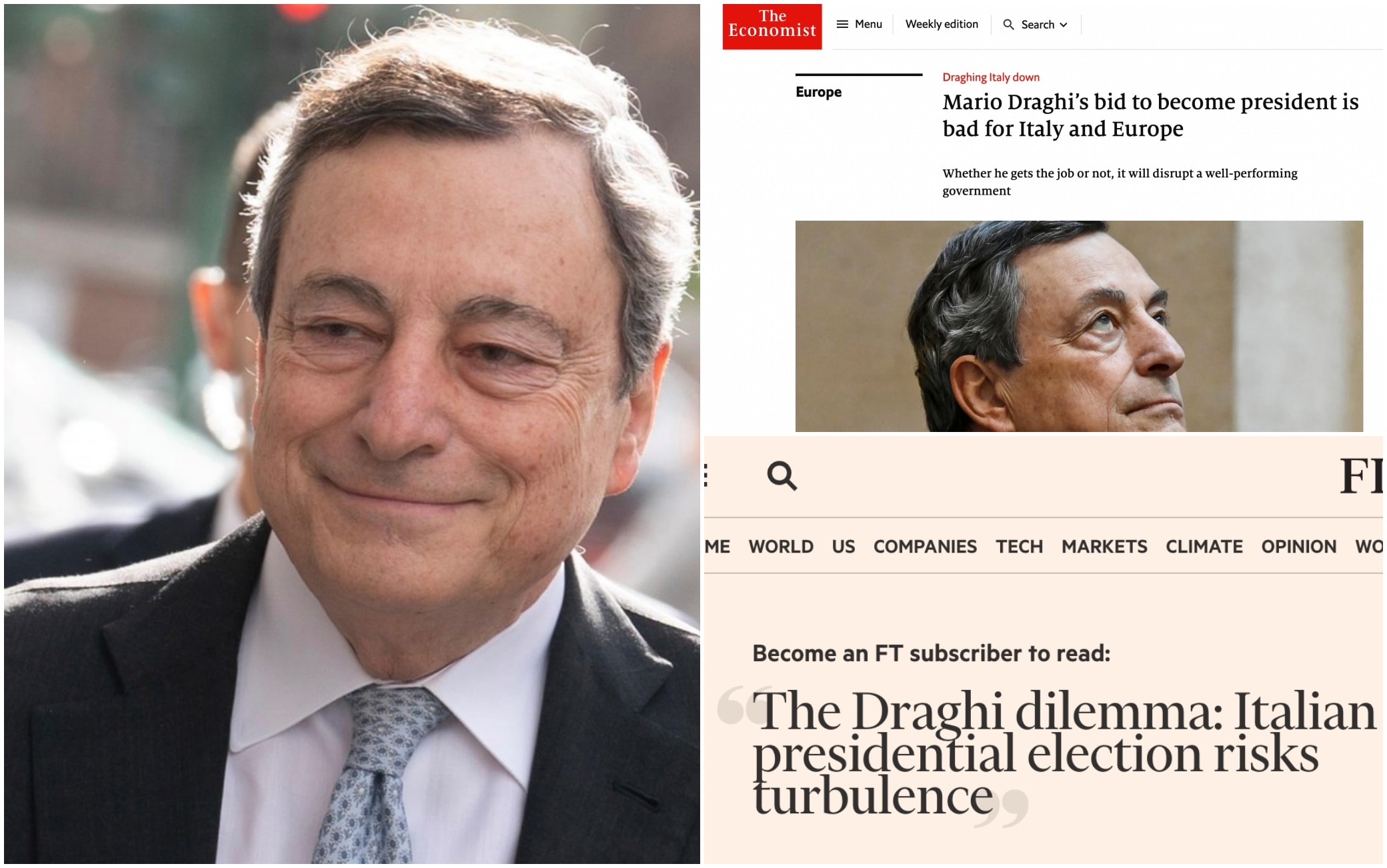 Quirinale: Bloomberg and FT cheer for Draghi al Colle, but foreign newspapers are divided
