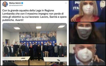 Salvini pubblica foto di gruppo, ironia social: “Mascherine finte”
