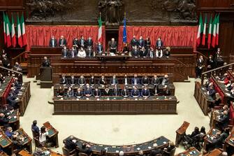 A moment of the oath of the President of the Republic Sergio Mattarella at the Chamber of Deputies, Rome, 3 February 2022. 
ANSA/FRANCESCO AMMENDOLA/US QUIRINALE +++ NO SALES, EDITORIAL USE ONLY +++