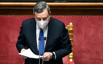 Italian premier Mario Draghi speaks at the Senate on the Ukrainian crisis, in Rome, Italy, 01 March 2022.   ANSA/ETTORE FERRARI
 