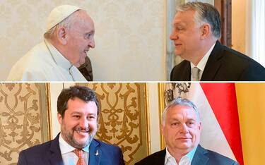 epa09900223 A handout picture provided by the Vatican Media shows Pope Francis meeting Hungarian Prime Minister Viktor Orban during a private audience at the Vatican, 21 April 2022.  EPA/VATICAN MEDIA HANDOUT  HANDOUT EDITORIAL USE ONLY/NO SALES
