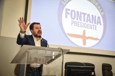 Matteo Salvini all assemblea regionale di Lombardia Ideale con Salvini e Fontana al Palazzo delle Stelline, 21 Maggio 2022.ANSA/MATTEO CORNER