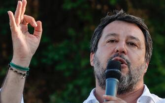 lega Matteo Salvini al parco ‘La Pinetina di Guidonia durante incontro con cittadinaza, Guidonia, 7 Giugno 2022. ANSA/GIUSEPPE LAMI