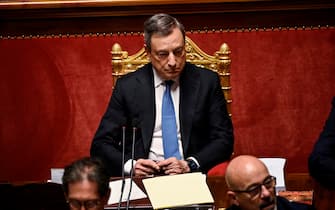 Italian Prime Minister Mario Draghi delivers a speech at the Senate, ahead to the upcoming European Council meeting scheduled for 23-24 June, Rome, Italy, 21 June 2022. ANSA/RICCARDO ANTIMIANI