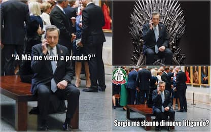Foto di Draghi seduto da solo al Prado: i meme sui social