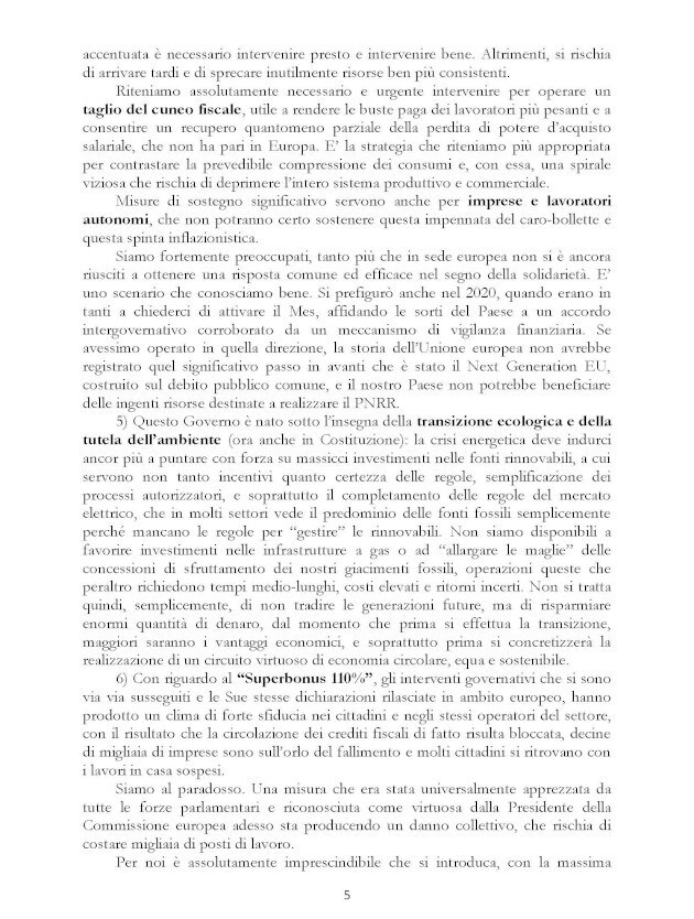 Documento Conte a Draghi